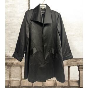 Vtg Andrea Jovine Satin women's Size 6 Oversized Coat Jacket cardigan Black
